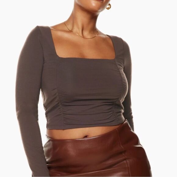 Aritzia Wilfred Lydia Square Neck Ruched Top in Poetic Pink- Size Small - Picture 2 of 6